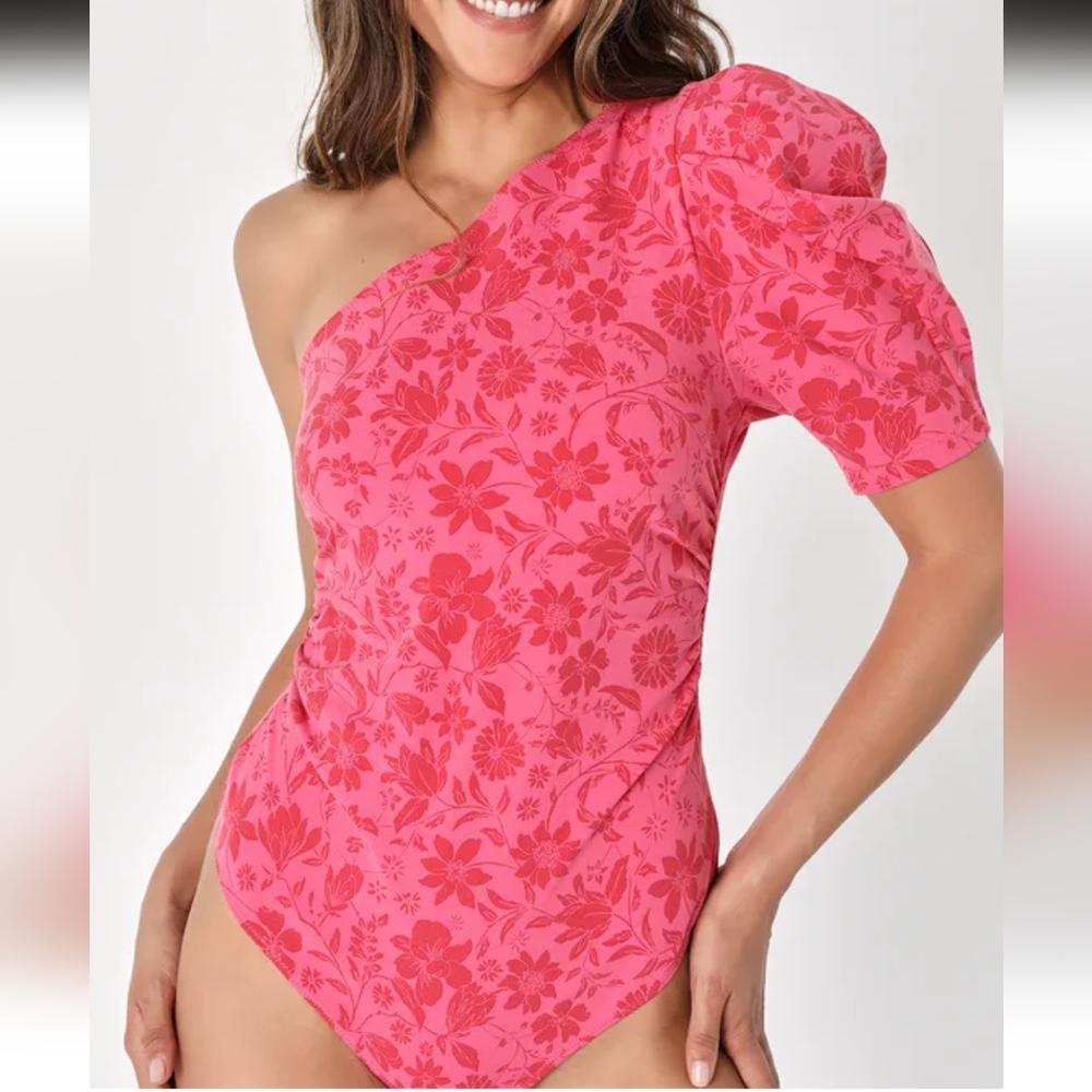 Somethin Bout You Hot Pink Floral One-Shoulder Bodysuit